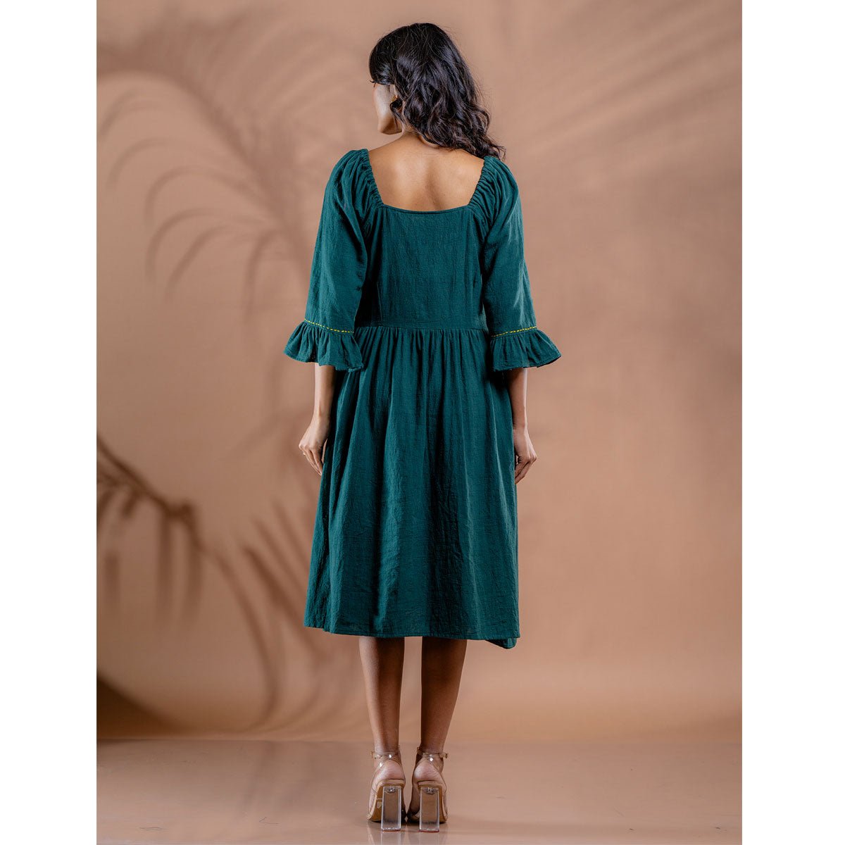 Ocean Meadow Embroidered Kala Cotton Gathered Dress | Verified Sustainable by Brown Living™