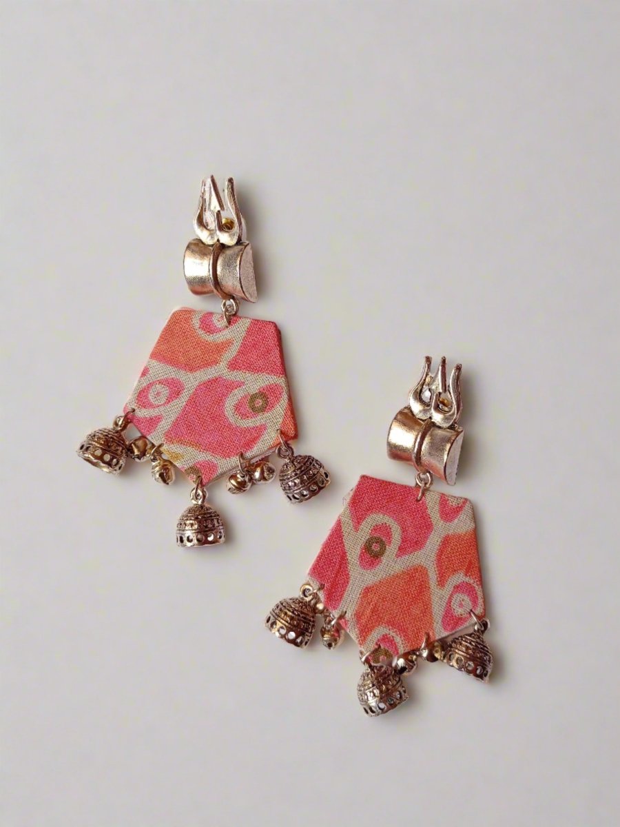 Orange Floral Trishul Drops for Cultural Charm – Womens earrings by The serene by Rainvas available on Brown Living™. . SKU: RVS - SER - EAR - 123. Img 6.