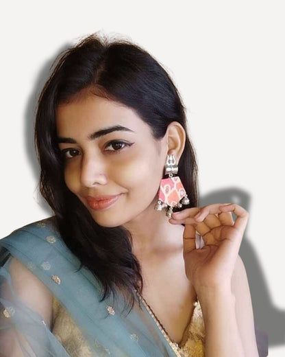 Orange Floral Trishul Drops for Cultural Charm – Womens earrings by The serene by Rainvas available on Brown Living™. . SKU: RVS - SER - EAR - 123. Img 3.