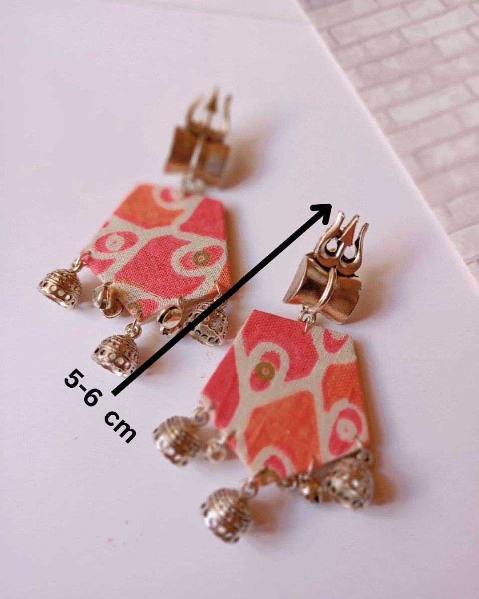 Orange Floral Trishul Drops for Cultural Charm – Womens earrings by The serene by Rainvas available on Brown Living™. . SKU: RVS - SER - EAR - 123. Img 5.