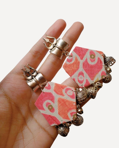 Orange Floral Trishul Drops for Cultural Charm – Womens earrings by The serene by Rainvas available on Brown Living™. . SKU: RVS - SER - EAR - 123. Img 4.