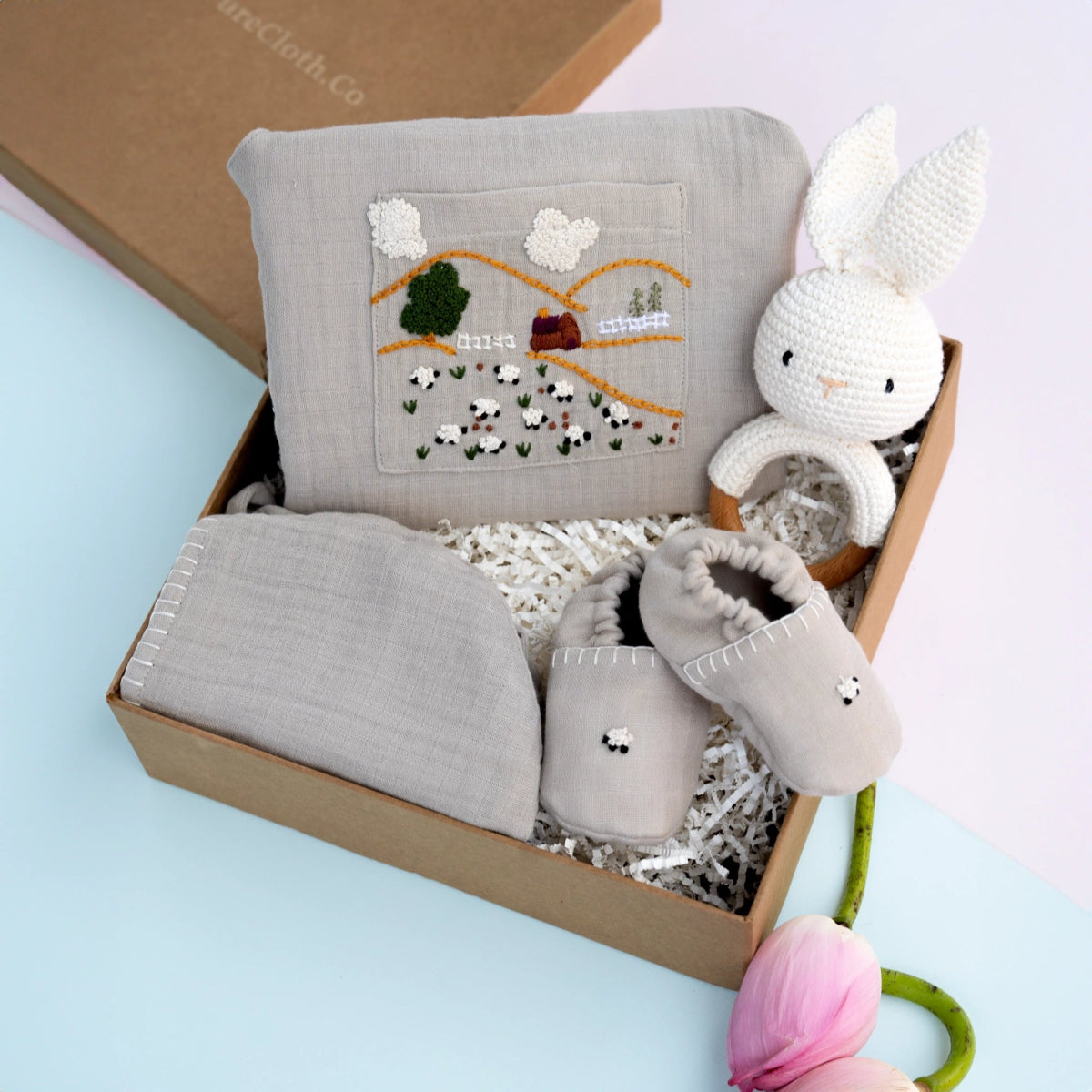 Organic Cotton Muslin Baby Boy Gift Hamper | The Cozy Sheep | Verified Sustainable by Brown Living™