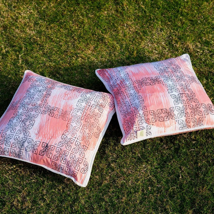 Organic Cotton Peach Chokhi Handcrafted Plaid Cushion Cover | Verified Sustainable by Brown Living™