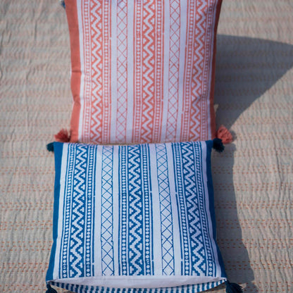 Organic Cotton Peach Victory Stripes Cushion Cover With Pom Poms | Verified Sustainable by Brown Living™