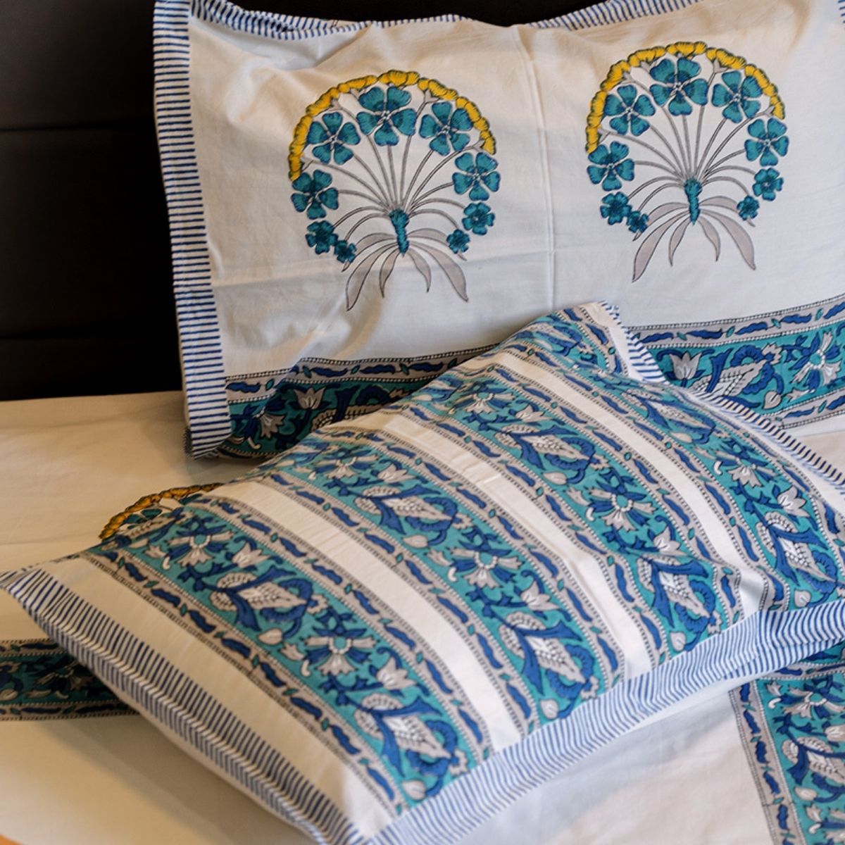 Organic Cotton Royal Blue And White Bedsheet Set | Verified Sustainable by Brown Living™