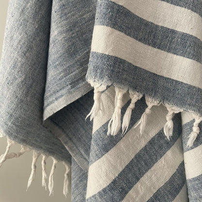 Organic Indigo Stripe Towel: Handspun Cotton with Natural Dye | Verified Sustainable by Brown Living™