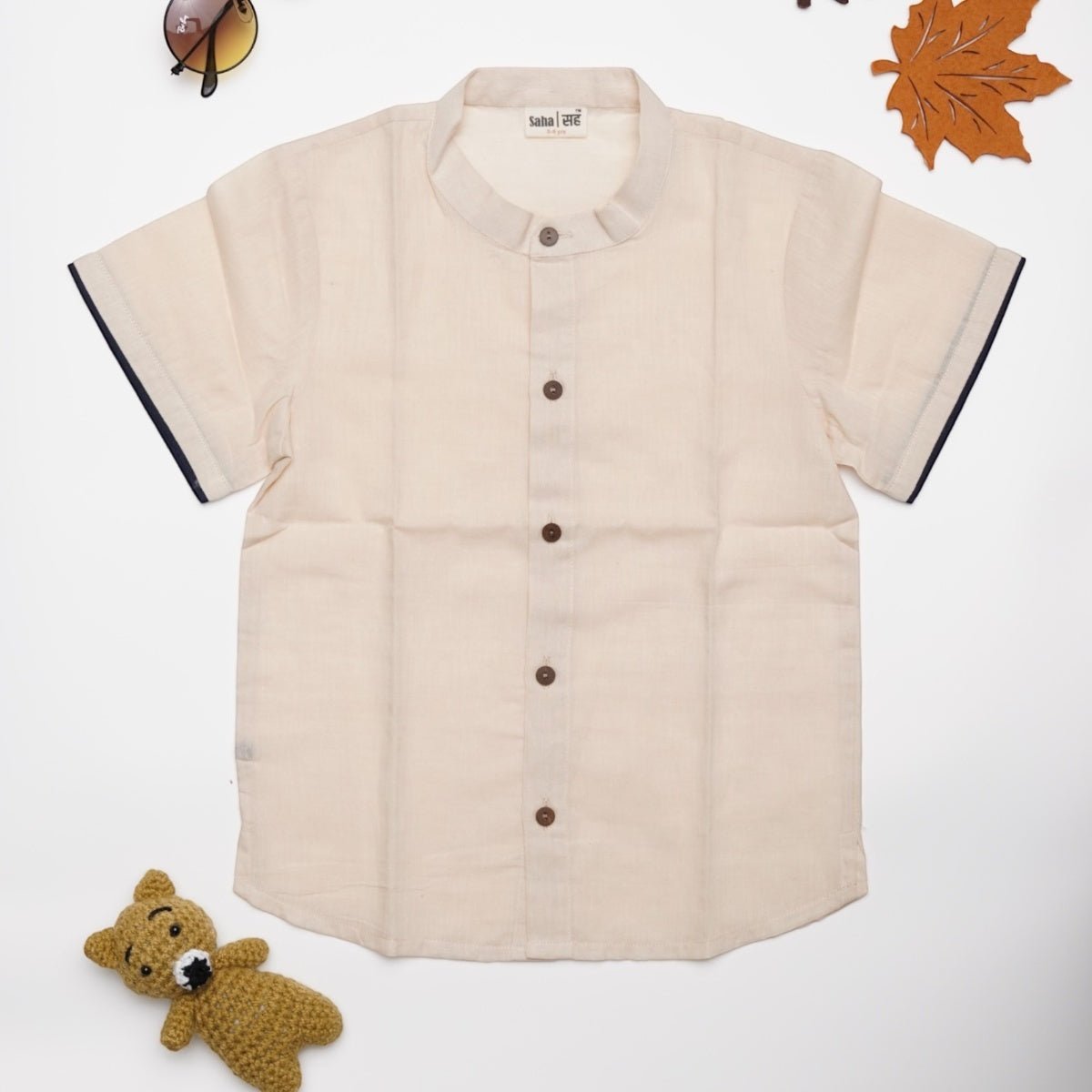 Organic Khadi Cotton Shirt For Boys With Piping | Verified Sustainable by Brown Living™
