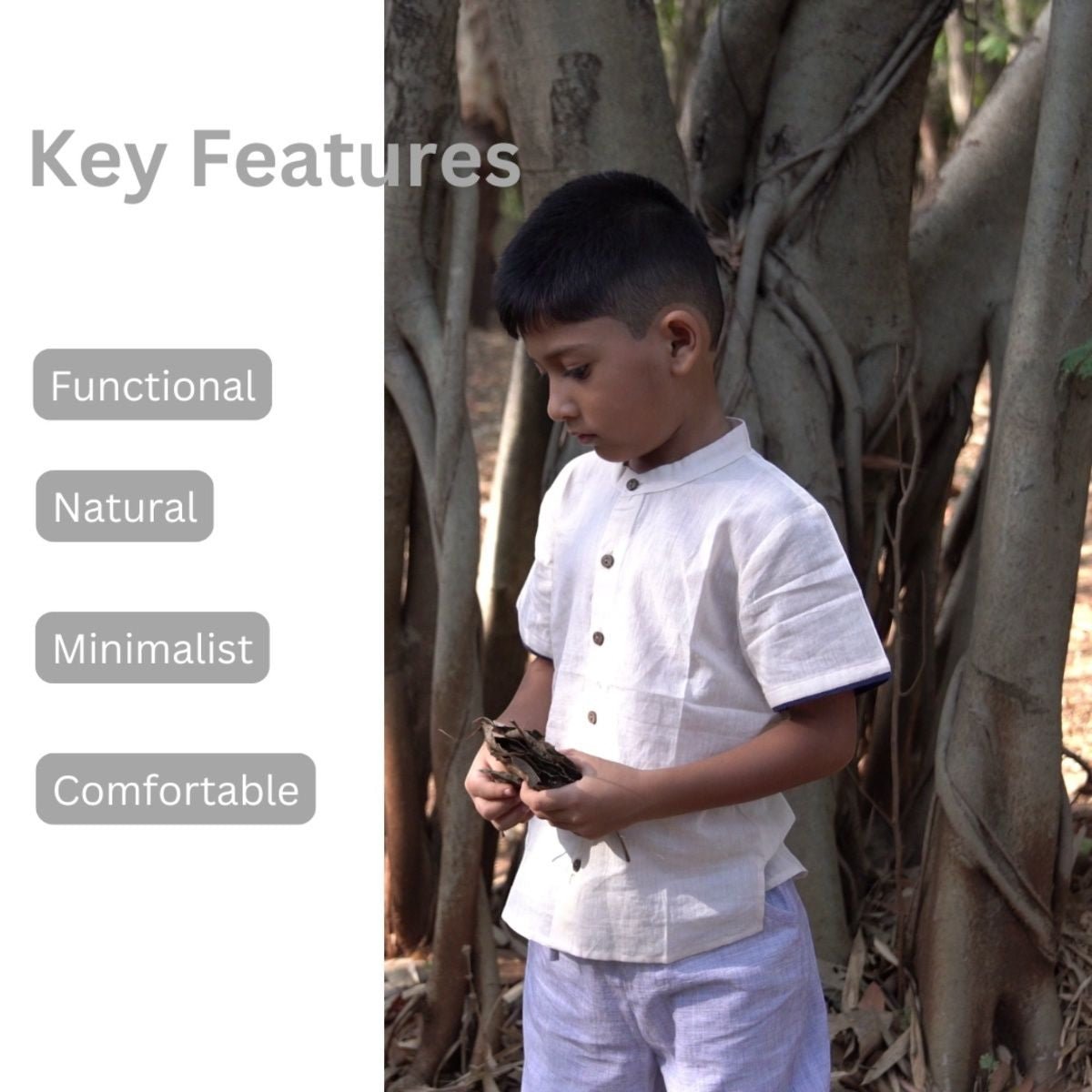 Organic Khadi Cotton Shirt For Boys With Piping | Verified Sustainable by Brown Living™