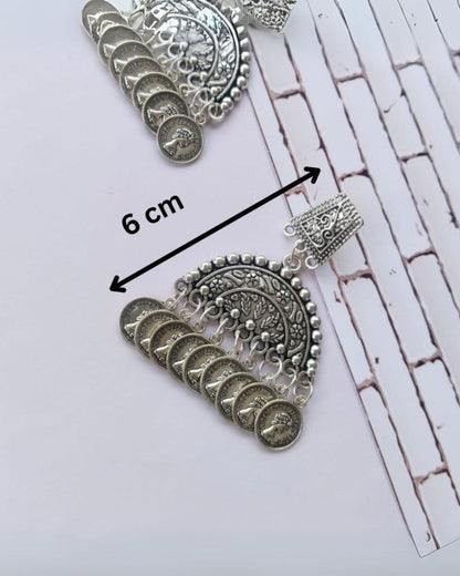 Oxidised Silver Coin Statement Earrings – Womens earrings by The serene by Rainvas available on Brown Living™. . SKU: RVS - SER - EAR - 102. Img 5.