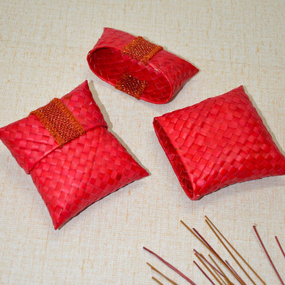 Palm Leaf Gift & Utility Pouch (Set of 2) – Baskets & Boxes by DHARINI available on Brown Living™. Red Charcoal . SKU: PLGPOU003A. Img 7.