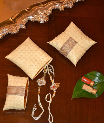Palm Leaf Gift & Utility Pouch (Set of 2) – Baskets & Boxes on Brown Living™. SKU: PLGPOU003E. Img 12.