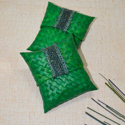 Palm Leaf Gift & Utility Pouch (Set of 2) – Baskets & Boxes on Brown Living™. SKU: PLGPOU003A. Img 1.