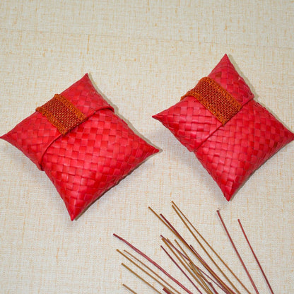 Palm Leaf Gift & Utility Pouch (Set of 2) – Baskets & Boxes by DHARINI available on Brown Living™. Red Charcoal . SKU: PLGPOU003A. Img 6.