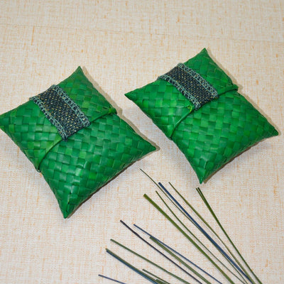 Palm Leaf Gift & Utility Pouch (Set of 2) – Baskets & Boxes on Brown Living™. SKU: PLGPOU003B. Img 2.
