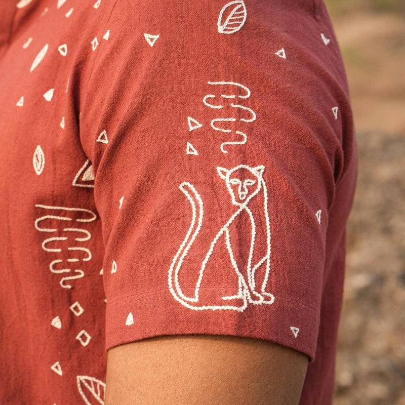 Panther Prowess Eco - Friendly Casual Shirt with Hand Embroidery | Verified Sustainable by Brown Living™