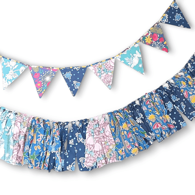 Party Blue Streamer Combo - Blue Banner Bunting + Blue Fringe Streamer Garland (Pack of 2) – Wall Decor on Brown Living™. SKU: UMW - COMBO - BUNT - Blue - 01. Img 3.