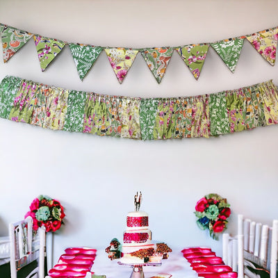 Party Green Streamer Combo - Green Banner Bunting + Green Fringe Streamer Garland (Pack of 2) – Wall Decor on Brown Living™. SKU: UMW - COMBO - BUNT - Green - 01. Img 1.