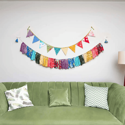 Party Streamer Combo - Rainbow Banner Bunting + Rainbow Fringe Streamer Garland (Pack of 2) – Wall Decor on Brown Living™. SKU: UMW - COMBO - BUNT - FRNG - 01. Img 1.