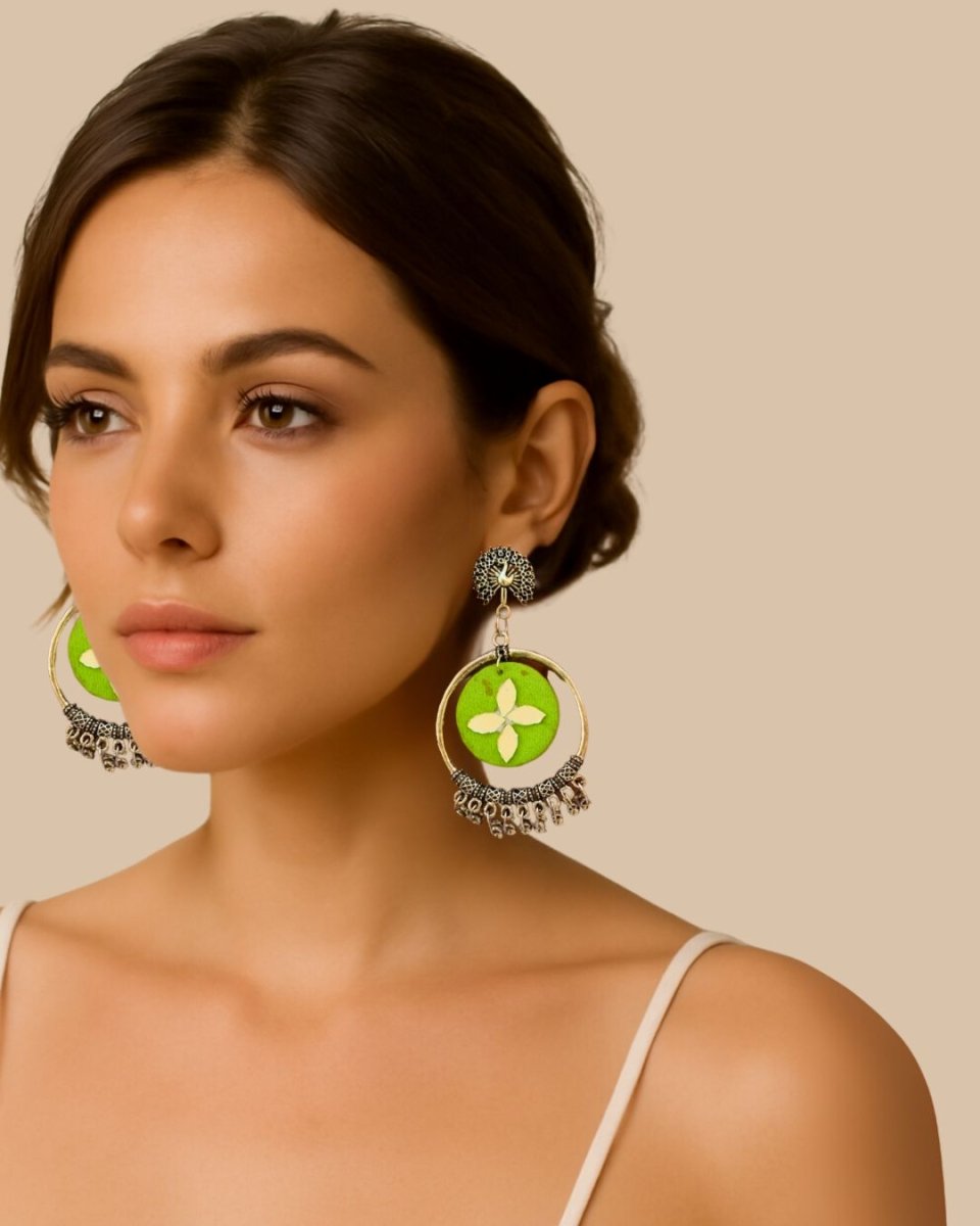 Pastel Green Jhumkas for Day Outfits – Womens earrings by The serene by Rainvas available on Brown Living™. . SKU: RVS - SER - EAR - 105. Img 2.