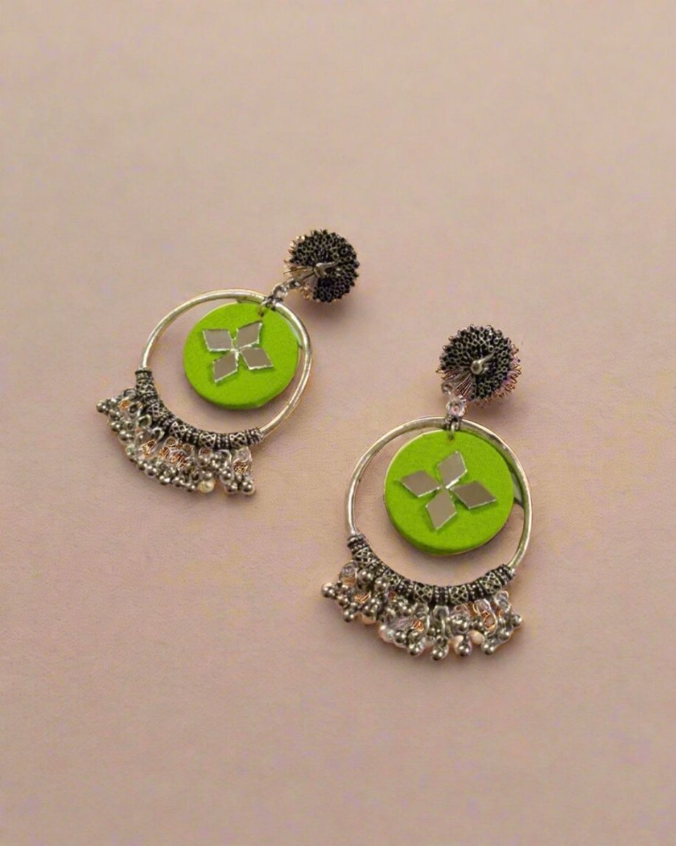 Pastel Green Jhumkas for Day Outfits – Womens earrings by The serene by Rainvas available on Brown Living™. . SKU: RVS - SER - EAR - 105. Img 3.
