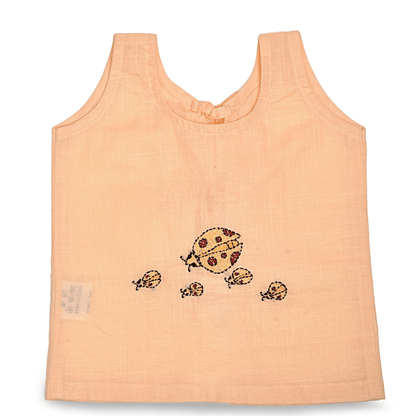 Peach Cotton Baby Jabla - Ladybug Hand Embroidery | Verified Sustainable by Brown Living™