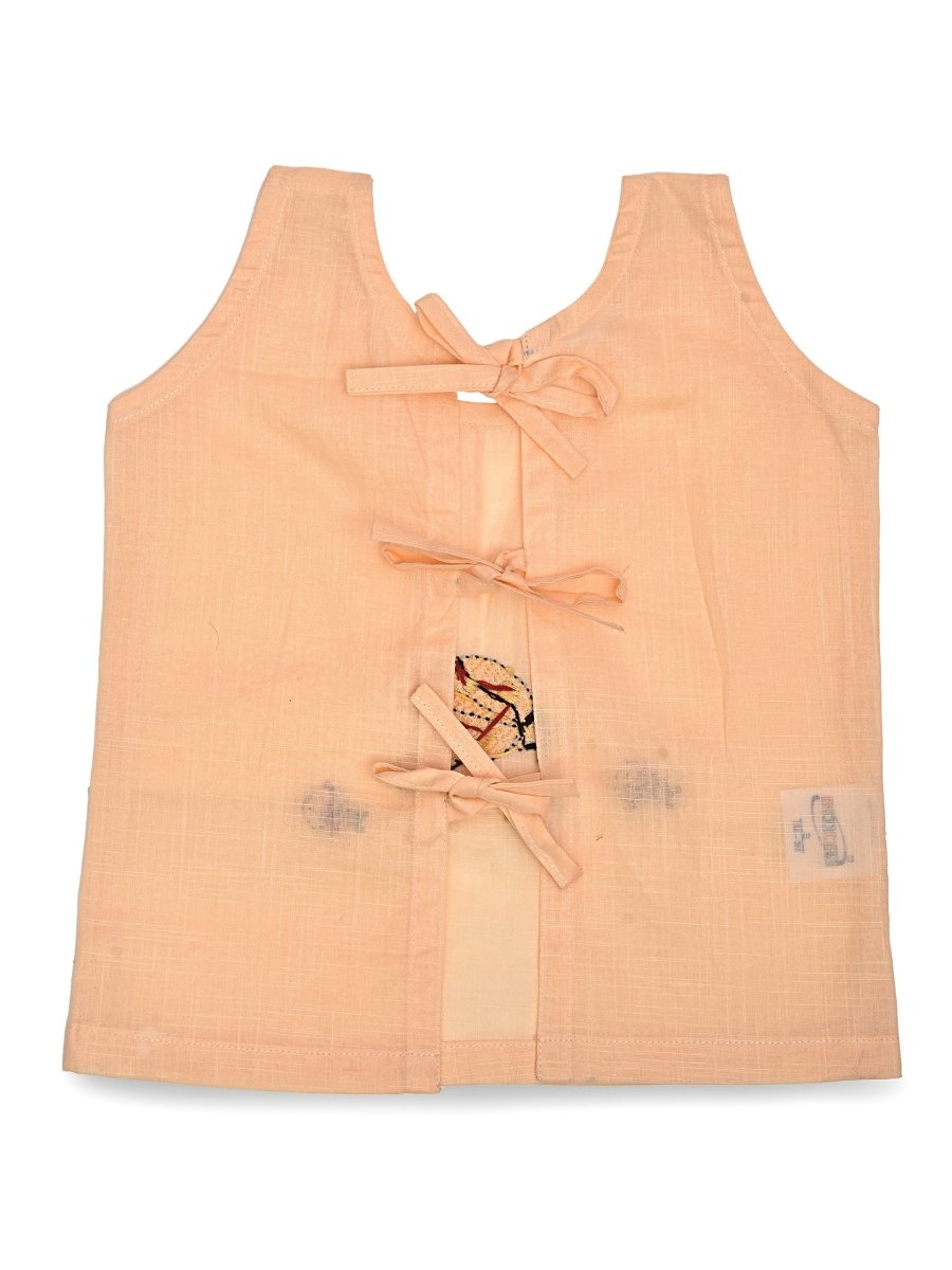 Peach Cotton Baby Jabla - Ladybug Hand Embroidery | Verified Sustainable by Brown Living™