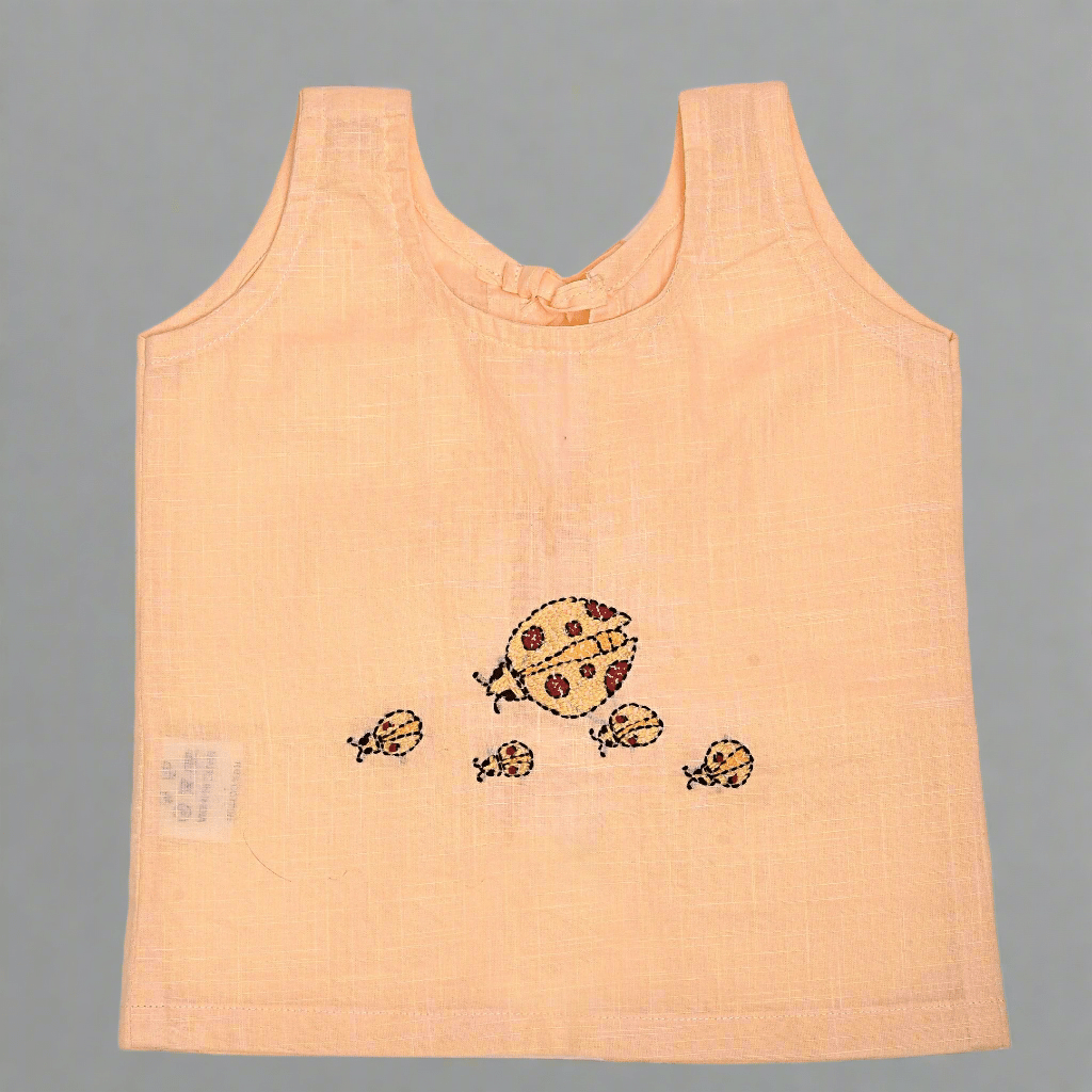 Peach Cotton Baby Jabla - Ladybug Hand Embroidery | Verified Sustainable by Brown Living™