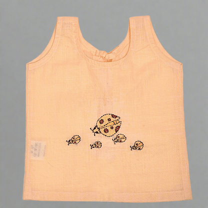 Peach Cotton Baby Jabla - Ladybug Hand Embroidery | Verified Sustainable by Brown Living™