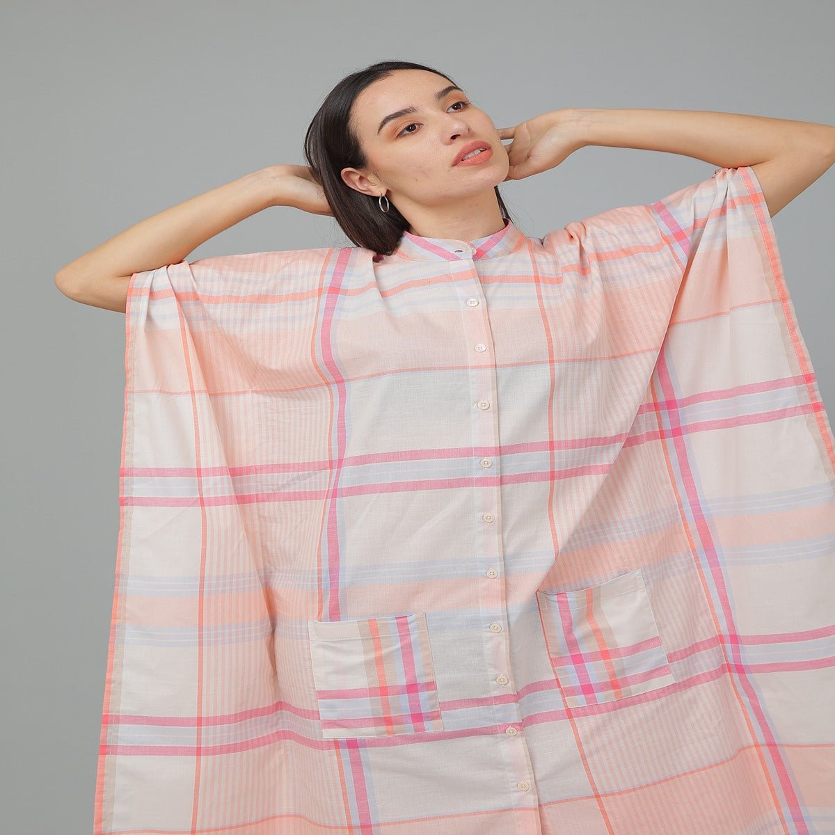 Peach Cotton Checks Kaftan – Loungewear | Verified Sustainable by Brown Living™