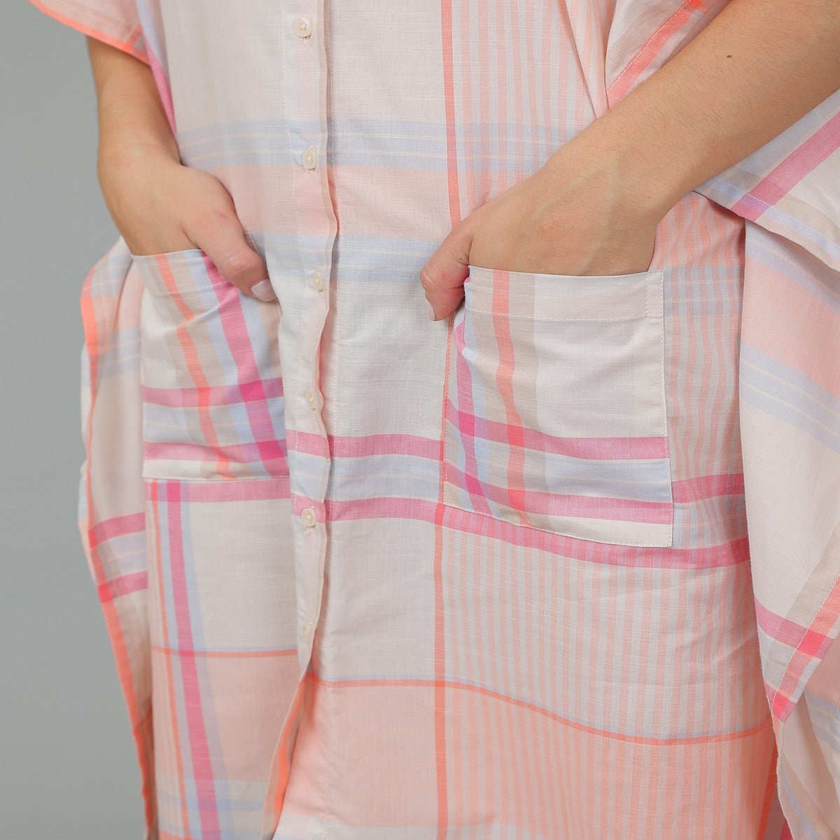 Peach Cotton Checks Kaftan – Loungewear | Verified Sustainable by Brown Living™