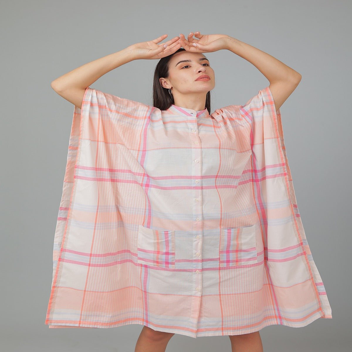 Peach Cotton Checks Kaftan – Loungewear | Verified Sustainable by Brown Living™