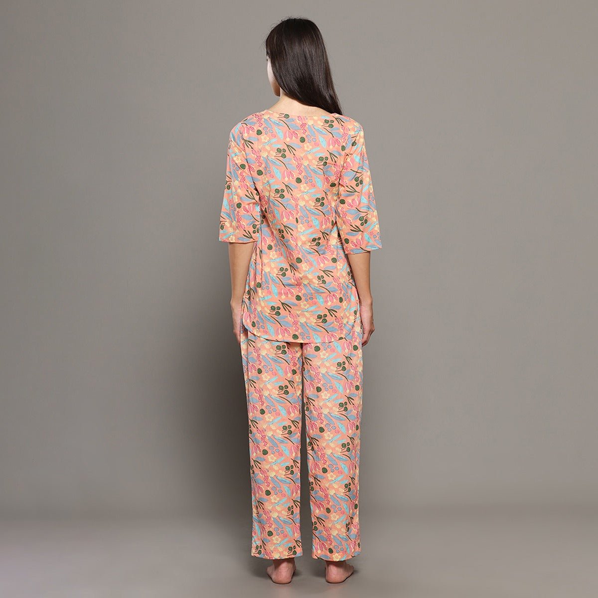 Peach Cotton Floral Kurta Set – Loungewear | Verified Sustainable by Brown Living™