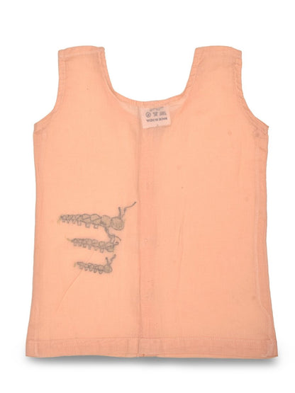 Peach Cotton Front Open Jabla - Caterpillar Design Hand Embroidery | Verified Sustainable by Brown Living™