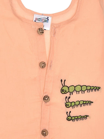 Peach Cotton Front Open Jabla - Caterpillar Design Hand Embroidery | Verified Sustainable by Brown Living™