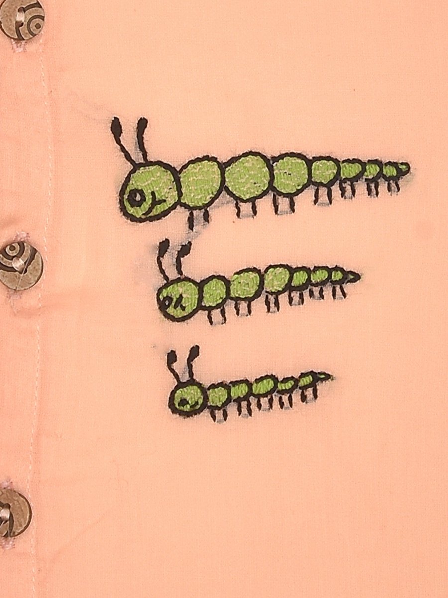 Peach Cotton Front Open Jabla - Caterpillar Design Hand Embroidery | Verified Sustainable by Brown Living™