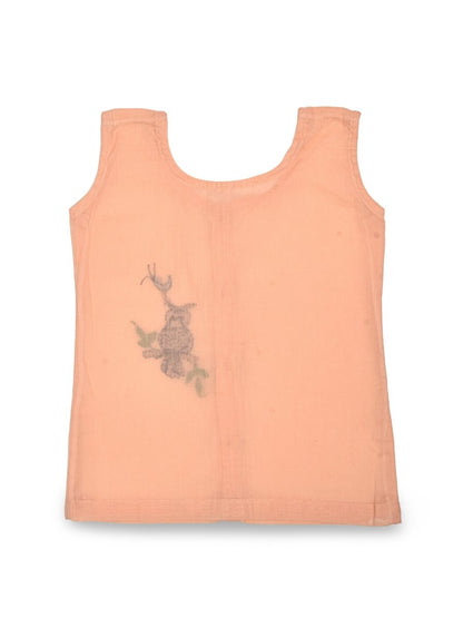 Peach Cotton Front Open Jabla - Owl Design Hand Embroidery | Verified Sustainable by Brown Living™