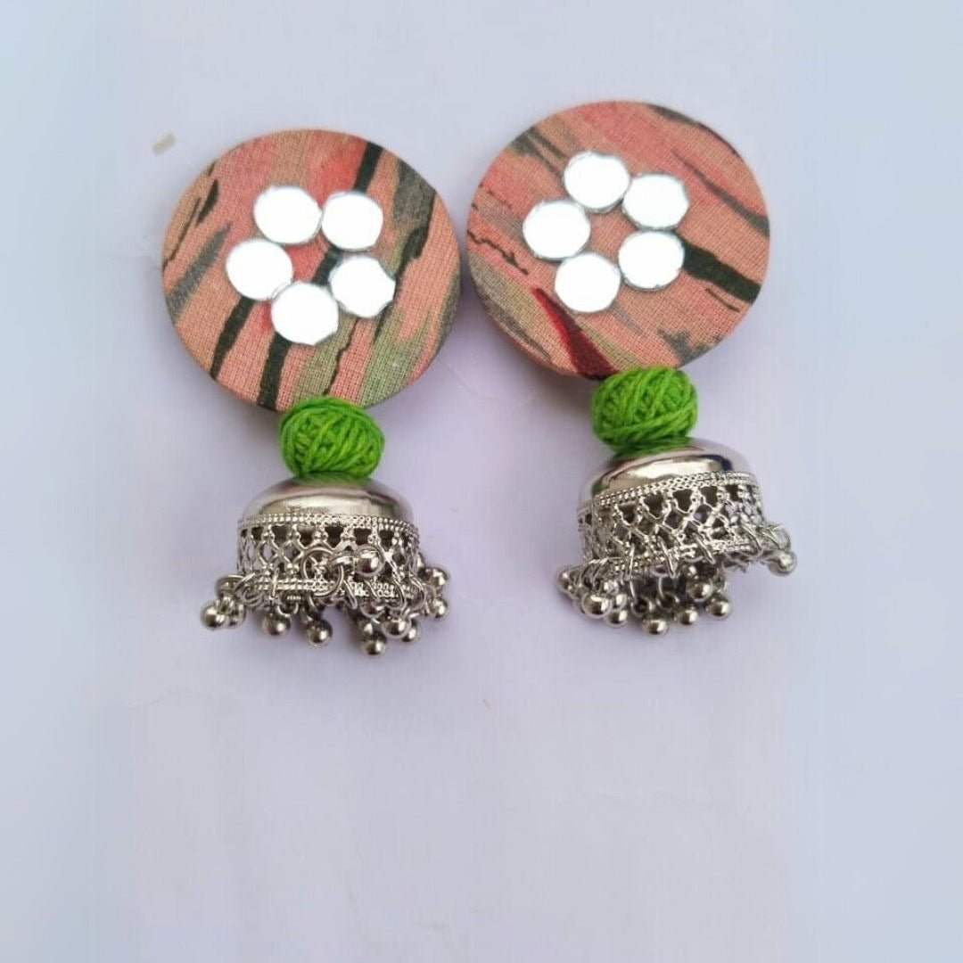 Peach - Green Printed Jhumki | Verified Sustainable by Brown Living™