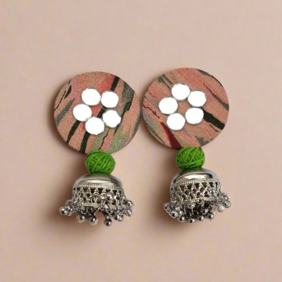 Peach - Green Printed Jhumki | Verified Sustainable by Brown Living™