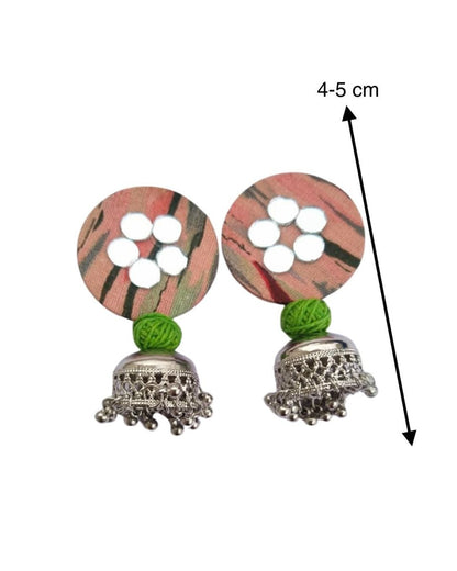 Peach - Green Printed Jhumki | Verified Sustainable by Brown Living™