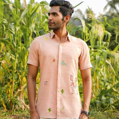 Peachy Llama Eco - Friendly Casual Shirt with Hand Embroidery | Verified Sustainable by Brown Living™