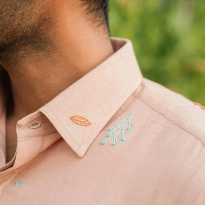 Peachy Llama Eco - Friendly Casual Shirt with Hand Embroidery | Verified Sustainable by Brown Living™