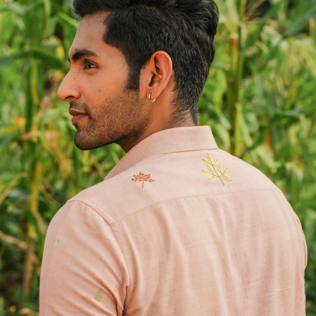 Peachy Llama Eco - Friendly Casual Shirt with Hand Embroidery | Verified Sustainable by Brown Living™