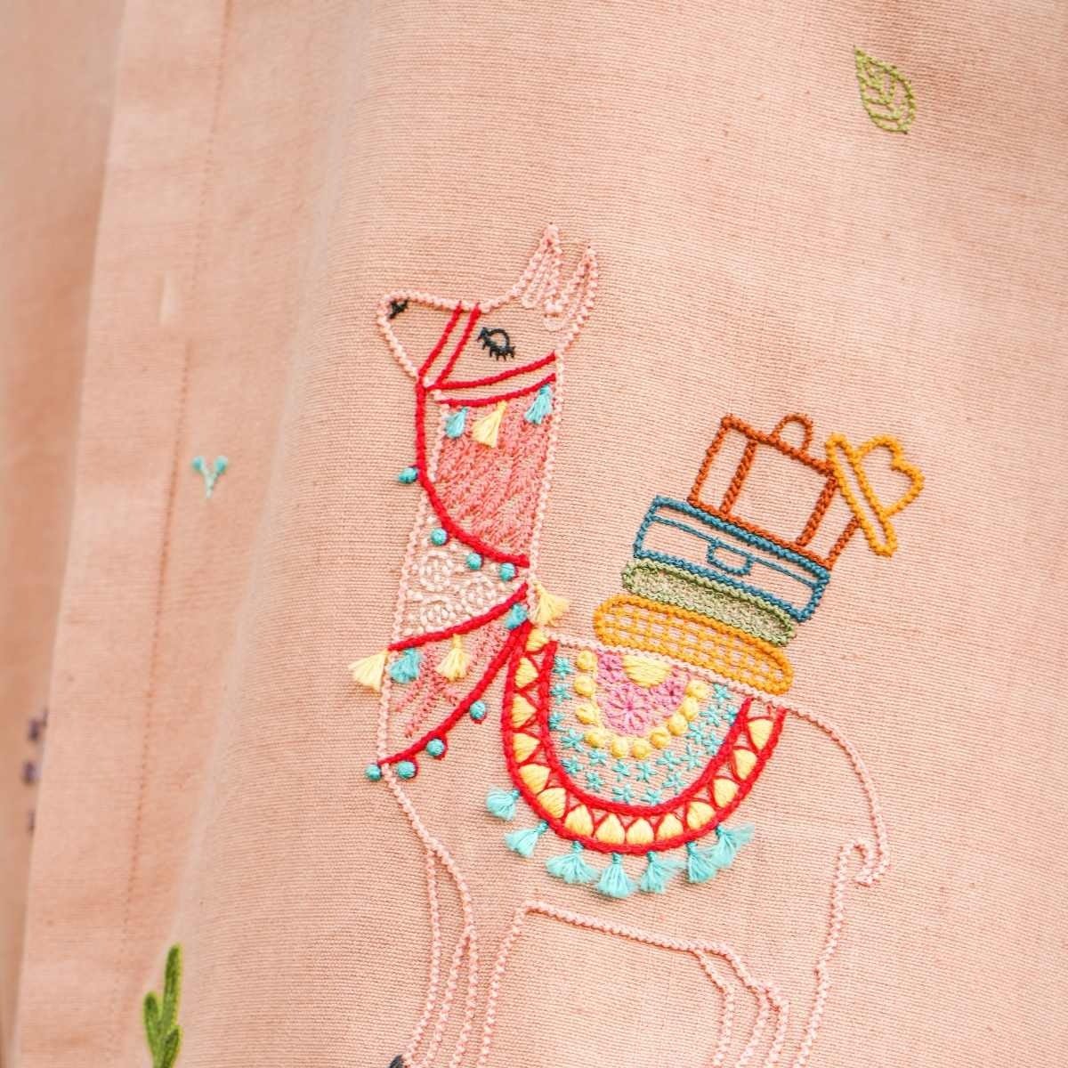 Peachy Llama Eco - Friendly Casual Shirt with Hand Embroidery | Verified Sustainable by Brown Living™