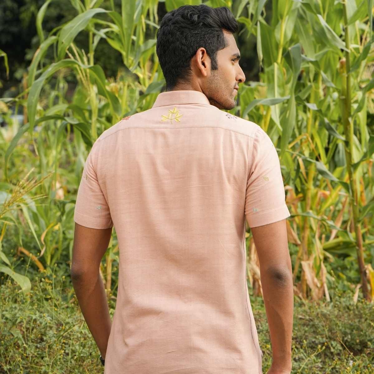 Peachy Llama Eco - Friendly Casual Shirt with Hand Embroidery | Verified Sustainable by Brown Living™