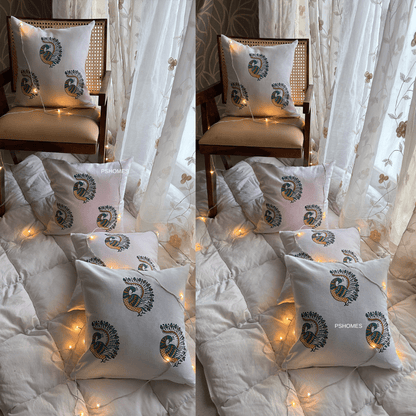 Peacock Cotton Cushion Covers – Set of 4 – 16x16 – Handmade Block Print | Verified Sustainable by Brown Living™