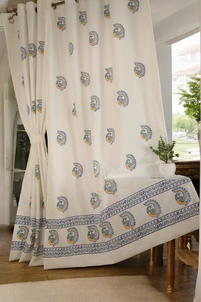 Peacock Print Cotton Door Curtain 7x4 Feet (Set of 2) – Curtains on Brown Living™. SKU: CURPEAK7FEET. Img 3.