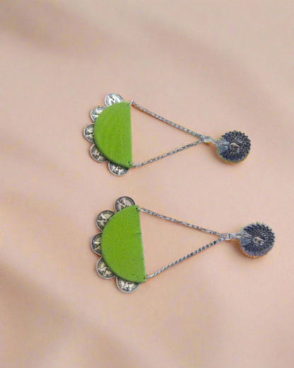 Peacock Green Chain Drops for Statement Days – Womens earrings by The serene by Rainvas available on Brown Living™. . SKU: RVS - SER - EAR - 94. Img 2.