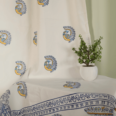 Peacock Print Cotton Door Curtain 7x4 Feet (Set of 2) – Curtains on Brown Living™. SKU: CURPEAK7FEET. Img 2.