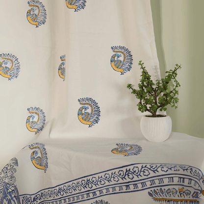 Peacock Print Cotton Door Curtain 7x4 Feet (Set of 2) | Verified Sustainable by Brown Living™