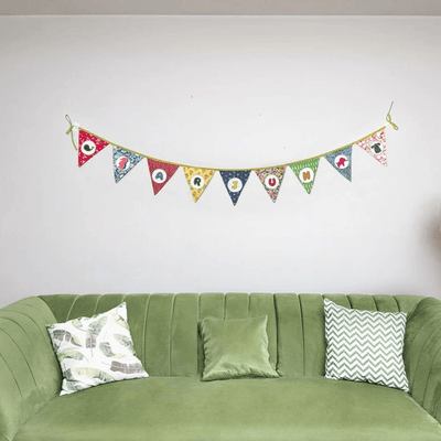 Personalized Name Banner with Animal Motifs (Triangle Flag) – Wall Decor on Brown Living™. SKU: UMW - BUNTING - PRSN - ANML - 01. Img 3.